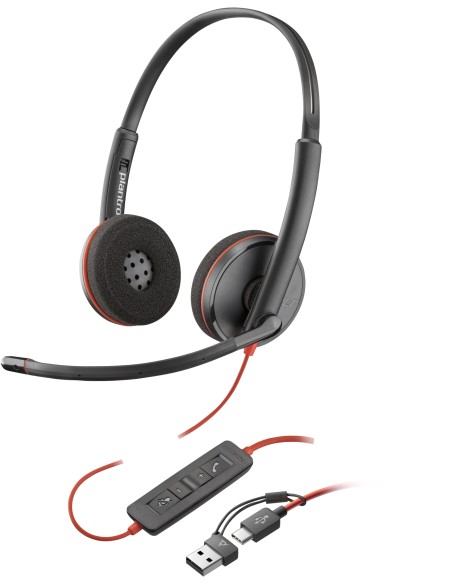 POLY Auriculares Blackwire 3220 estéreo USB-C + adaptador USB-C/A (paquete)