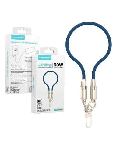 CORDÓN CON CABLE DE CARGA USB-C A USB-C 60W 30CM APOKIN