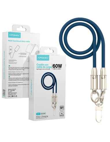 CORDÓN CON CABLE DE CARGA USB-C A USB-C 60W 120CM APOKIN