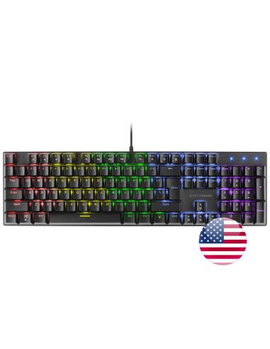 Mars Gaming MK422, Teclado Mecánico Gaming RGB, Antighosting, Switch Mecánico Azul, Idioma US, Negro