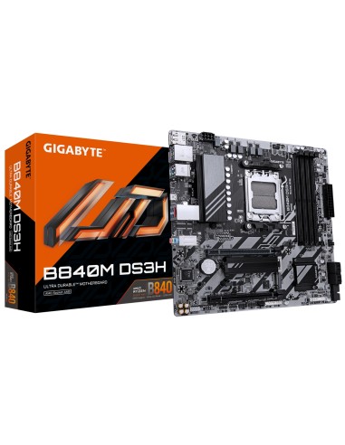 GIGABYTE B840M DS3H Placa base - Procesadores AMD Ryzen 9000, VRM de 8+2+2 fases, hasta 8200 MHz DDR5, 2xPCIe 4.0 M.2, LAN 2.5Gb