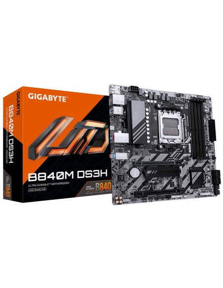 GIGABYTE B840M DS3H Placa base - Procesadores AMD Ryzen 9000, VRM de 8+2+2 fases, hasta 8200 MHz DDR5, 2xPCIe 4.0 M.2, LAN 2.5Gb