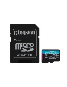 Kingston Technology Tarjeta microSDXC Canvas Go Plus Gen4 de 256 GB, 200 MB/s, A2 U3 V30 y adaptador