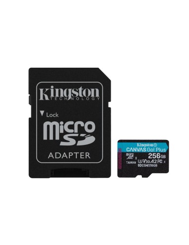 Kingston Technology Tarjeta microSDXC Canvas Go Plus Gen4 de 256 GB, 200 MB/s, A2 U3 V30 y adaptador