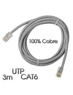 CABLE DE RED UTP CAT6 3 METROS GRIS CLARO 100% COBRE