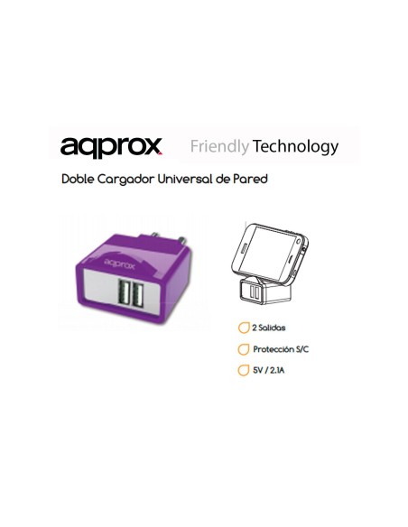 CARGADOR APPROX 2 PUERTOS USB APPUSBWALL21P