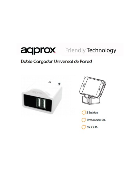 CARGADOR APPROX 2 PUERTOS USB APPUSBWALL21W