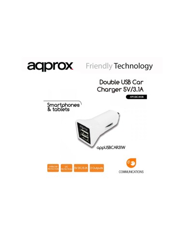 CARGADOR APPROX COCHE 2 PUERTOS USB BLANCO APPUSBCAR31W