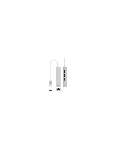 ADAPTADOR USB-C A ETHERNET GIGABIT NANOCABLE USB-C MACHO RJ45 HEMBRA 3XUSB 3.0 HEMBRA 15CM PLATA 10.03.0404