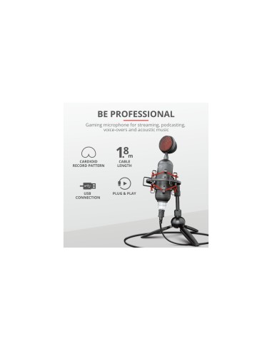 TRUST GAMING GXT 244 BUZZ MICROFONO USB STREAMING GRABACION CARDIOIDE ALTA PRECISION SOPORTE AMORTIGUADOR TRIPODE NEGRO ROJO 234