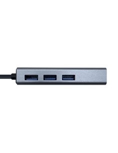 HUB USB AISENS + ADAPTADOR LAN CONECTORES 1X USB-A MACHO 3X USB-A HEMBRA LONGITUD CABLE 15CM GRIS A106-0401 2