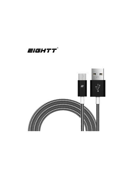 Eightt Cable USB a MicroUSB 1Mts trenzado de Nylon Negro. Carcasa de aluminio