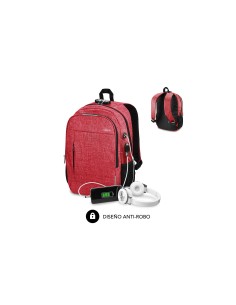 maletin subblim urban lock para portatiles 16p bloqueo antirrobo puerto usb salida auriculares rojo SUB-BP-1UL0002