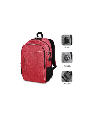 maletin subblim urban lock para portatiles 16p bloqueo antirrobo puerto usb salida auriculares rojo SUB-BP-1UL0002