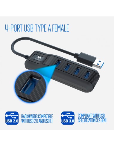 Hub ewent 4 puertos usb 3.1 tipo-a 5000 Mbit/s negro EW1138