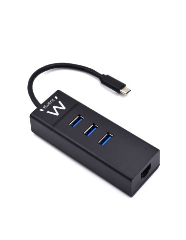 Hub ewent 3 puertos usb 3.1 Ttpo -c 5000 Mbit/s con 1 puerto de red gigabit negro EW1141