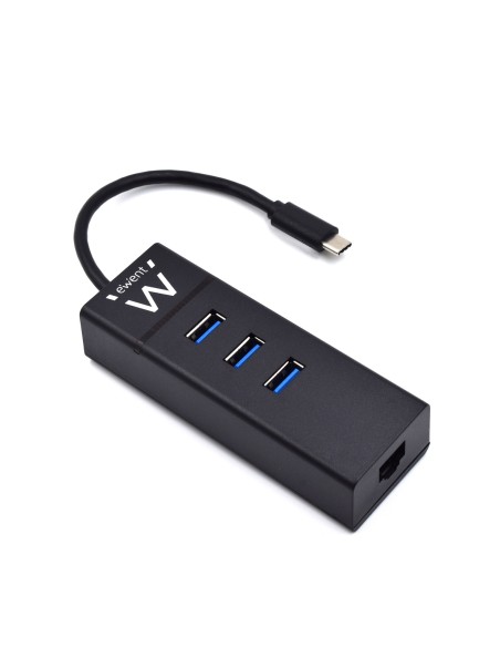 Hub ewent 3 puertos usb 3.1 Ttpo -c 5000 Mbit/s con 1 puerto de red gigabit negro EW1141