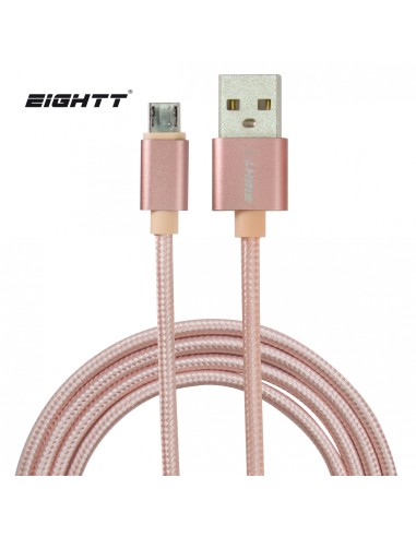 Eightt Cable USB a MicroUSB 1Mts trenzado de Nylon Rosa. Carcasa de aluminio