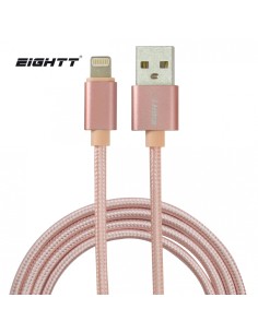Eightt Cable USB a Lightning 1m trenzado de Nylon Rosa. Carcasa de aluminio
