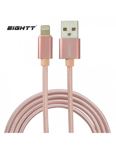 Eightt Cable USB a Lightning 1m trenzado de Nylon Rosa. Carcasa de aluminio