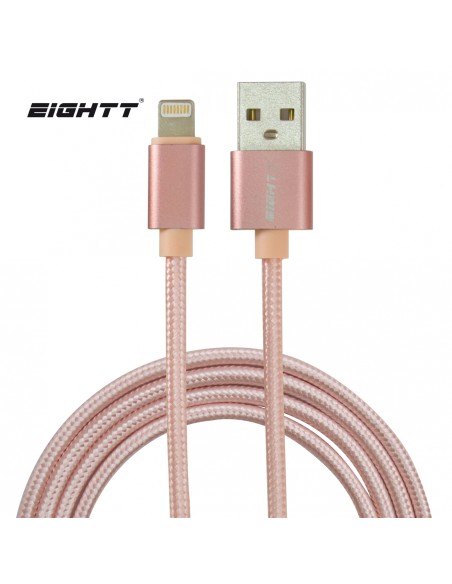 Eightt Cable USB a Lightning 1m trenzado de Nylon Rosa. Carcasa de aluminio