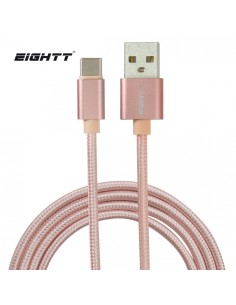 Eightt Cable USB a Type C 1Mts trenzado de Nylon Rosa. Carcasa de aluminio