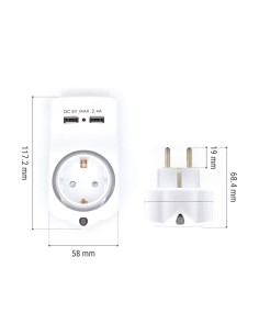 Adaptador de pared welly enjoy 1 toma schuko 16a con luz nocturna soporte para telefono 2 puertos usb indicador led blanco WY130 2
