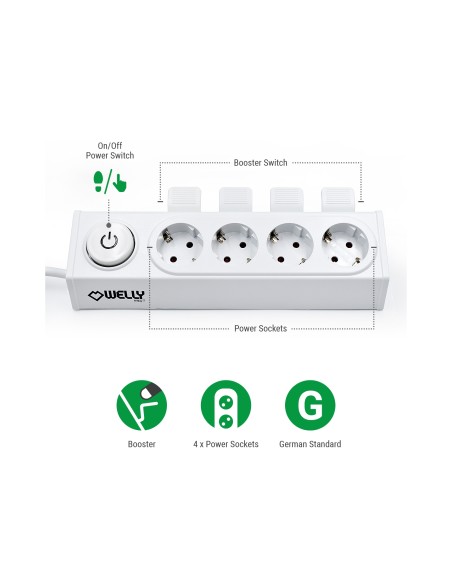 Welly Enjoy IT Regleta WY13160 4 salidas Schuko 16A con Booster Switch