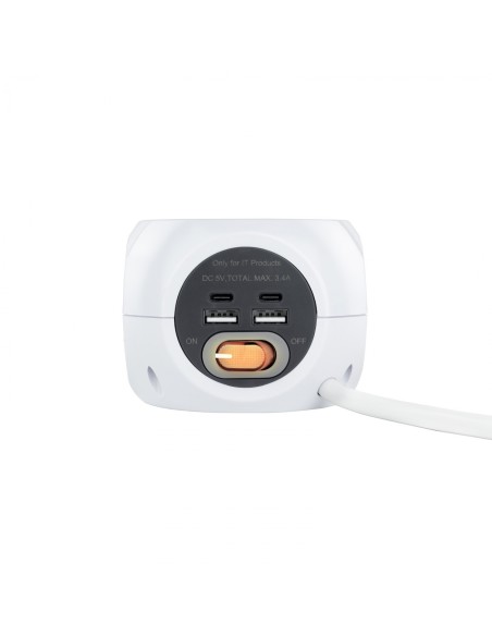 Nanocable Base de 3 enchufes con 2 usb tipo-a + 2 usb tipo-c con interruptor blanco