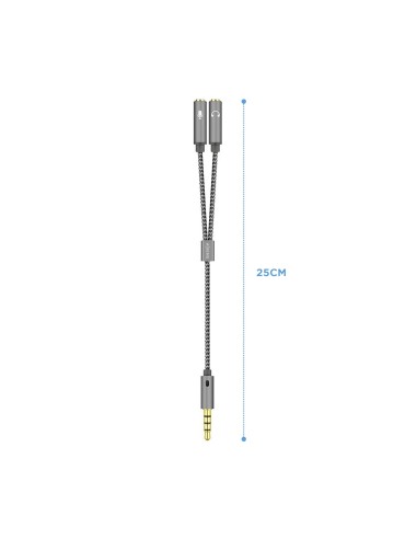 Aisens Adaptador audio Jack 3.5 4pines Macho a 2xjack 3.5 3pines Hembra 0.25m gris