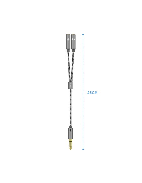 Aisens Adaptador audio Jack 3.5 4pines Macho a 2xjack 3.5 3pines Hembra 0.25m gris