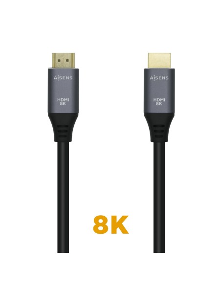 AISENS Cable HDMI V2.1 Ultra Alta Velocidad / HEC 8k@60Hz 48Gbps, A/M-A/M, 1 m Gris/Negro
