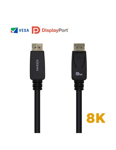Aisens Cable Displayport Certificado V1.4 8k 60hz Macho a Macho 3m Negro