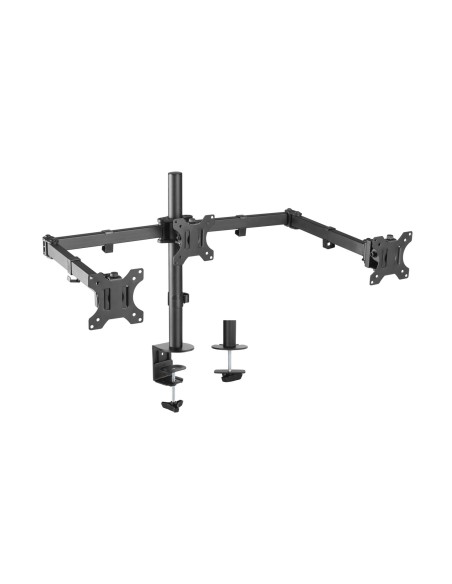AISENS Soporte De Mesa Eco Giratorio E Inclinable Para 3 Monitores 7kg (3 Pivotes, 2 Brazos) De 13-27P Negro