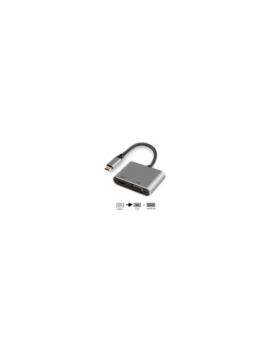 Ewent EW9700 adaptador de cable de vÍ­deo 0,15 m USB Tipo C HDMI + VGA (D-Sub) Negro, Plata
