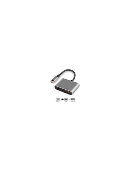 Ewent EW9700 adaptador de cable de vÍ­deo 0,15 m USB Tipo C HDMI + VGA (D-Sub) Negro, Plata