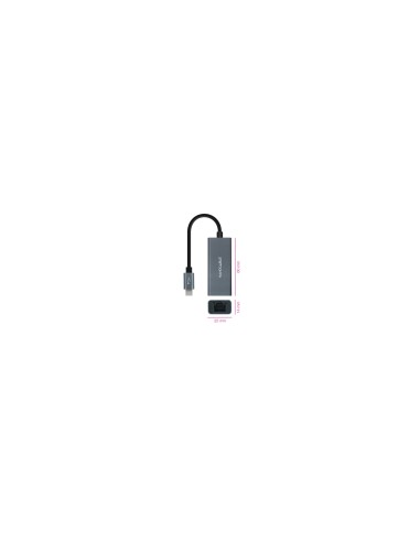 Nanocable Conversor USB-C a Ethernet Gigabit 10/100/1000 Mbps, Aluminio, Gris, 15 cm