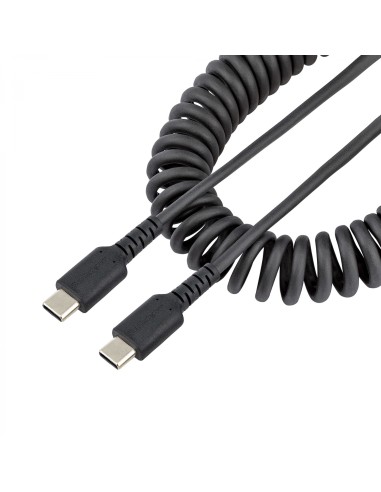 StarTech.com Cable de 1m de Carga USB C a USB C, Cable USB Tipo C Rizado de Carga Rápida y Servicio Pesado, Cable USB 2.0 USBC, 