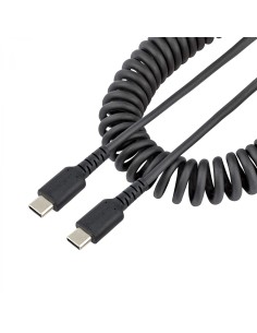 StarTech.com Cable de 50cm de Carga USB C a USB C, Cable USB Tipo C Rizado de Carga Rápida y Servicio Pesado, Cable USB 2.0 USBC