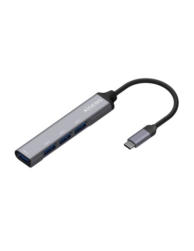 AISENS Hub USB 3.1 USB-C, Tipo C/M - 4x Tipo A/H, Gris, 10 cm