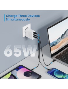 Ewent EW1323 Cargador de Pared USB-C/USB-A Quick Charge 3.0 65W 2