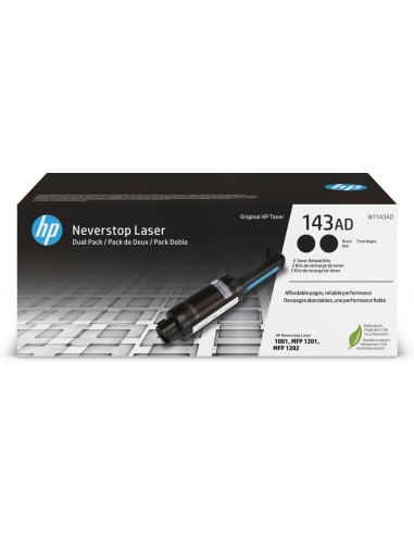 HP Kit de dos paquetes de recarga de tóner Original Neverstop 143AD negro
