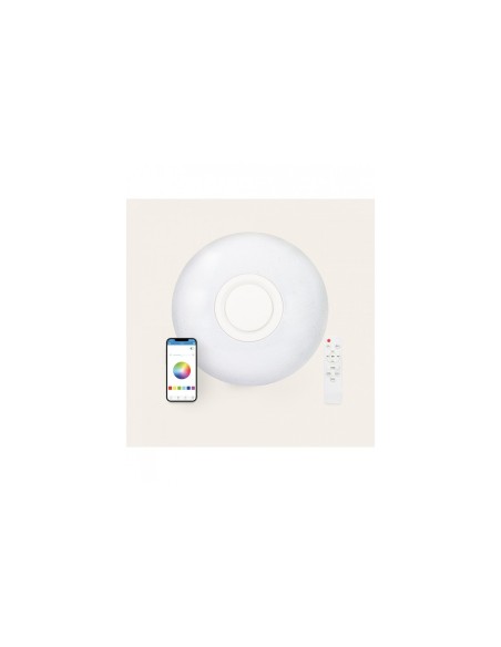 Plafon LED Rainbow Ksix 40cm Blanco Altavoz integrado 30W Modos de luz RGB Bluetooth Google Home Amazon Echo IP42