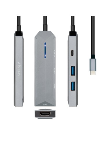 AISENS ASUC-4P002-GR base para portátil y replicador de puertos Alámbrico USB 3.2 Gen 1 (3.1 Gen 1) Type-C