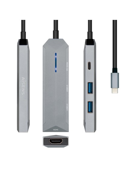 AISENS ASUC-4P002-GR base para portátil y replicador de puertos Alámbrico USB 3.2 Gen 1 (3.1 Gen 1) Type-C
