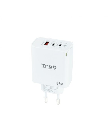 TooQ Cargador de Pared GaN 2USB-C/PD + USB-A/QC 65W, Blanco