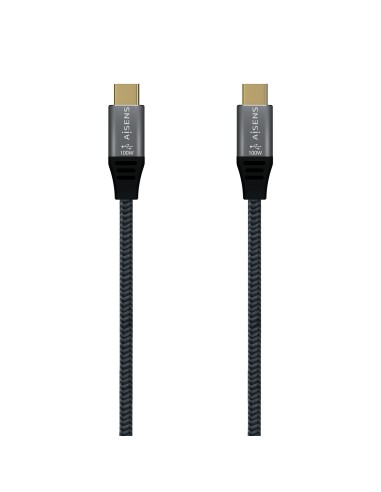 AISENS â?? USB 3.2 Gen2x2 Aluminum Cable 20Gbps 8K@30Hz 5A 100W E-Mark, Type USB-C/M-USB-C/M, Grey, 1.5 m