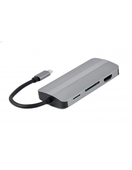 Gembird A-CM-COMBO8-02 hub de interfaz USB Tipo C Plata