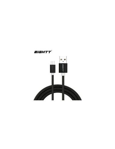Eightt Cable USB a MicroUSB 2Mts trenzado de Nylon Negro. Carcasa de aluminio