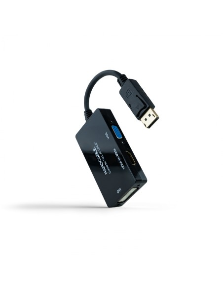 Nanocable Conversor DISPLAYPORT a HDMI/DVI/VGA, 20 cm, Negro